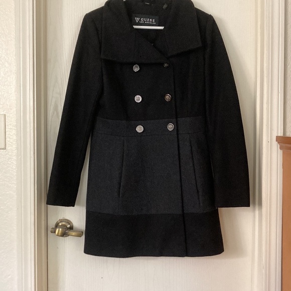 Guess Black Peacoat Double Breasted Wool Blend Coat Jacket Women’s Sz Small - Picture 3 of 10